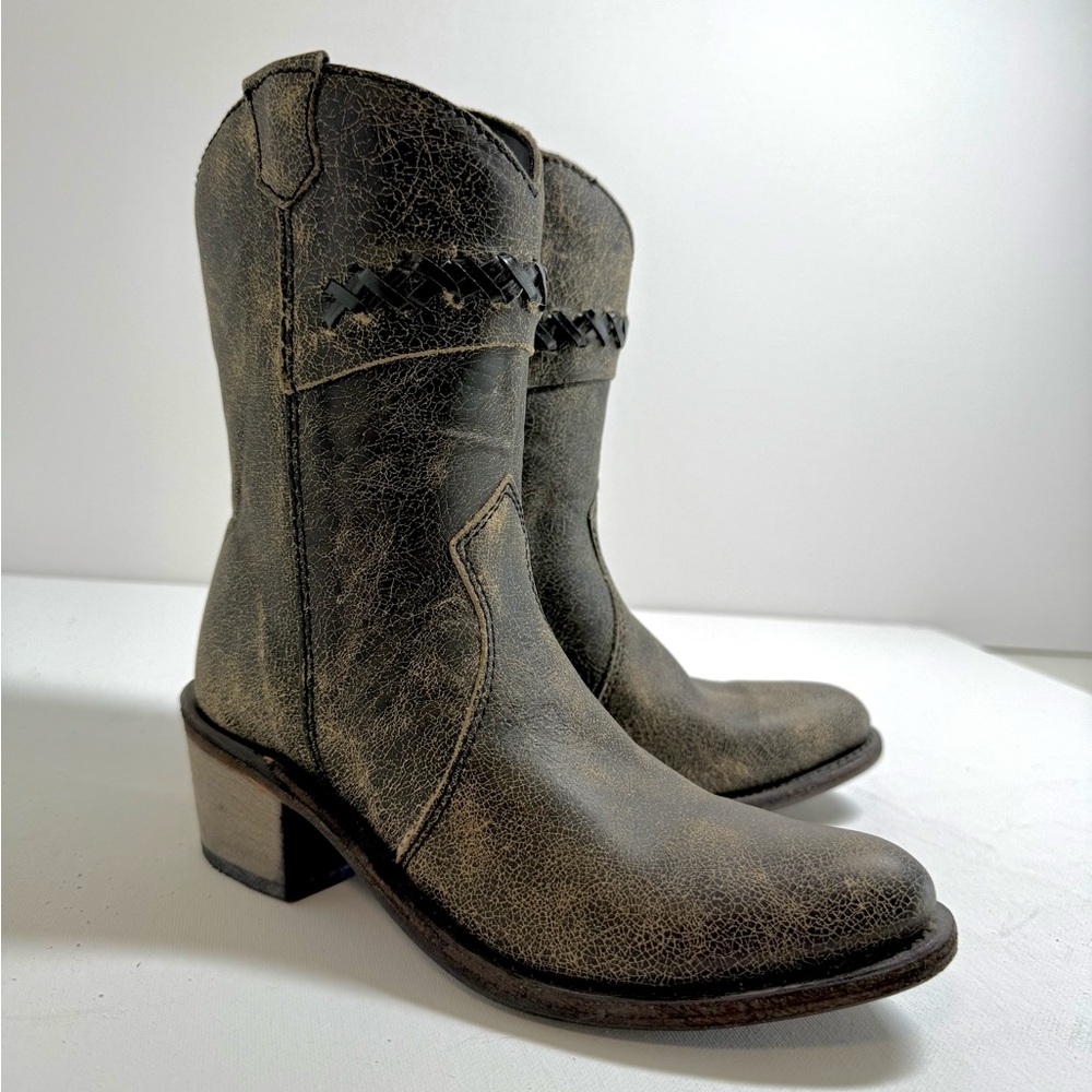 Old West Girl’s Distressed Leather Charcoal Cross Stitch Cowgirl Boots Size 2.5 - Picture 13 of 13